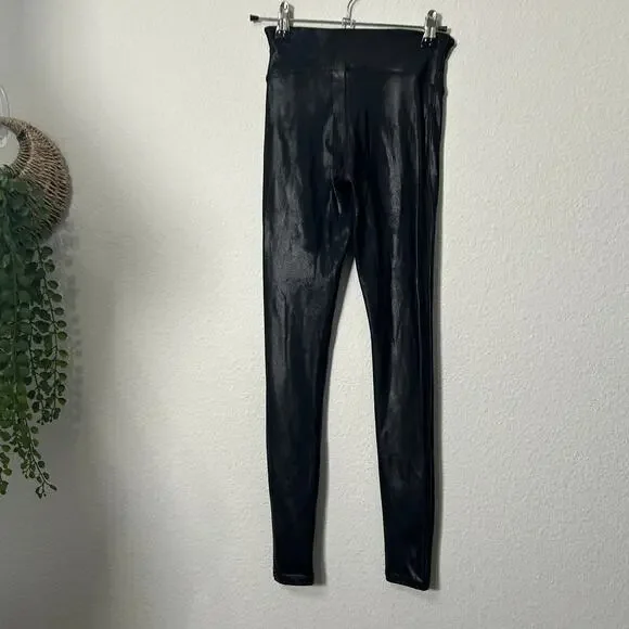 Spanx Women's Faux Leather Leggings Black Shaping Contour Waistband Size XS